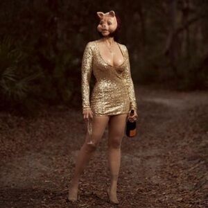 Gold Sequin Long Sleeve Dress handmade